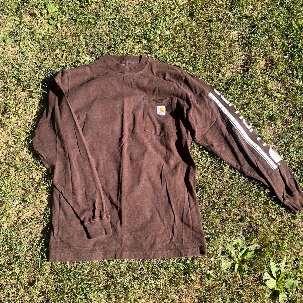 Carhartt Brown Long Sleeve Shirt with Logo - Picture 1 of 3